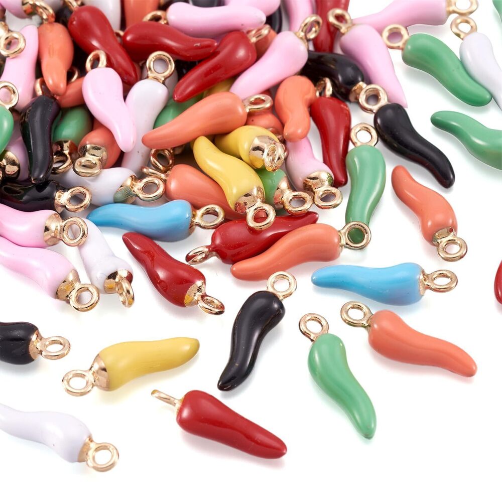 2566 100pcs Chili Pepper Charms Colorful Enamel Chilli Pendant Mini Hot